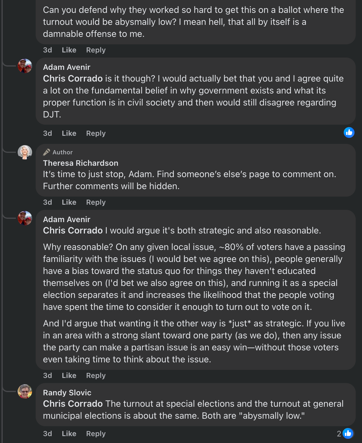 Facebook thread showing my comment